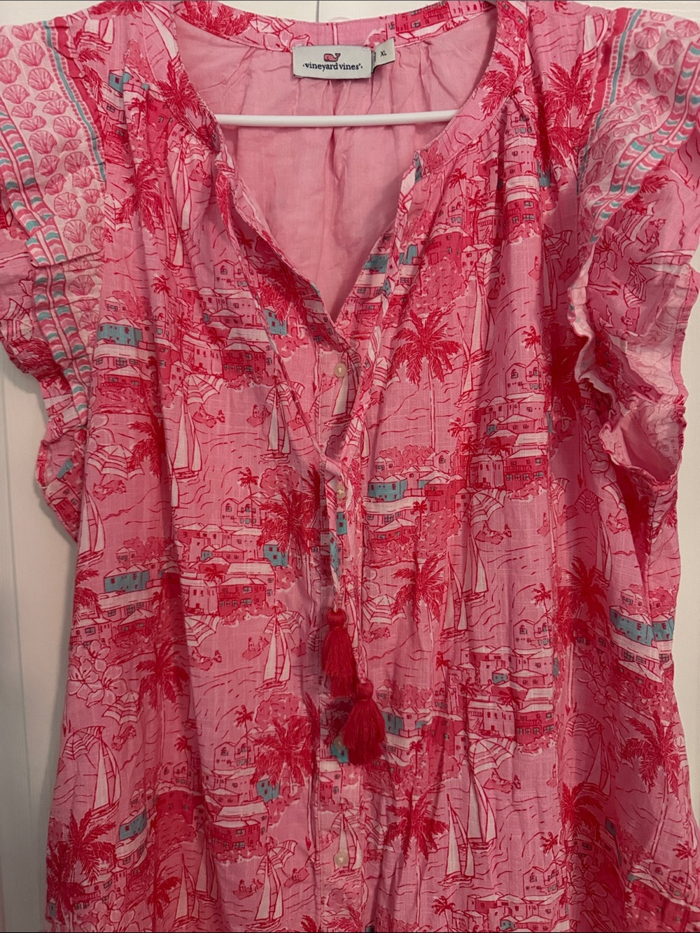 Vineyard Vines Pink Printed Ruffle-Trim Midi Dress - Picture 2 of 9
